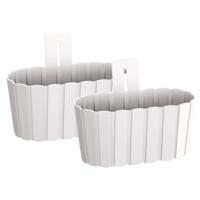 Muur plantenpot/bloempot houtlook - Set van 2x stuks - kunststof - 27 x 15 cm - parel wit Muur plantenpot/bloempot houtlook - Set van 2x stuks - kunststof - 27 x 15 cm - parel wit