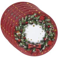 Set van 6x stuks ronde kerst onderborden kerstkrans 33 cm