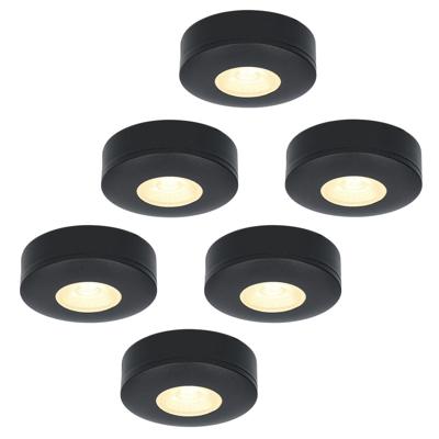 Set van 6 Pavo - Platte LED opbouwspots 23mm - 3W 300lm - 2700K - Dimbaar - Rond - IP44 - Zwart