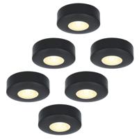 Set van 6 Pavo - Platte LED opbouwspots 23mm - 3W 300lm - 2700K - Dimbaar - Rond - IP44 - Zwart
