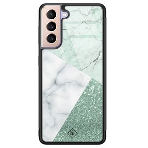 Samsung Galaxy S21 glazen hardcase - Minty marmer collage