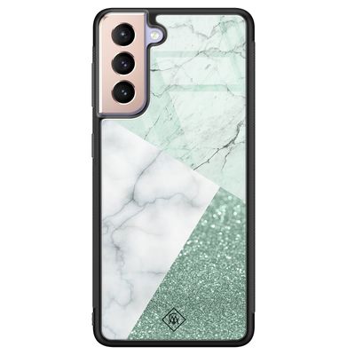 Samsung Galaxy S21 glazen hardcase - Minty marmer collage