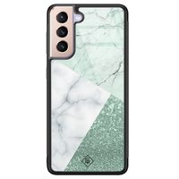Samsung Galaxy S21 glazen hardcase - Minty marmer collage