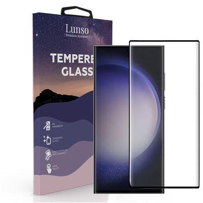 Lunso - Samsung Galaxy S23 Ultra - Gehard Beschermglas - Full Cover Screenprotector - Black Edge