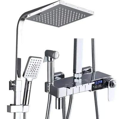 Thermostatische Doucheset - Geborsteld Goud | Messing & ABS | Verstelbare Hoogte | 20 Inch Vierkante Douchekop