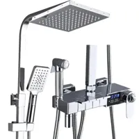 Thermostatische Doucheset - Geborsteld Goud | Messing & ABS | Verstelbare Hoogte | 20 Inch Vierkante Douchekop