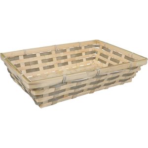 Broodmand rechthoekig - gevlochten bamboe hout - 34 x 24 x 8 cm - naturel/grijs   -