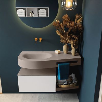 MONDIAZ RIVA 100cm badmeubel onderkast / planchet kleur Talc met 1 lade. Wastafel DULCET links 0 kraangaten kleur Smoke. MONDIAZ RIVA 100cm badmeubel onderkast / planchet kleur Talc met 1 lade. Wastafel DULCET links 0 kraangaten kleur Smoke.