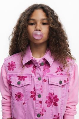 denim gilet bloemen - RED - 7/8