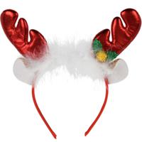 Kerst diadeem/haarband - rendier gewei met oren - rood - polyester - accessoires - thumbnail