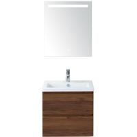 Vogue Badmeubelset 60 cm - Greeplijst in Kleur - Walnoot - Keramische Wastafel Wit 1 Kraangat met Sence Spiegel