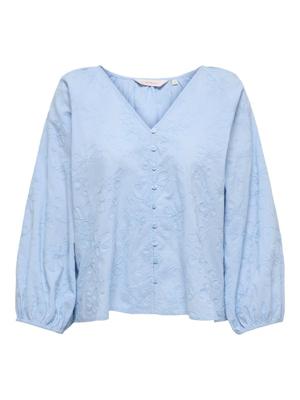 Only Onlzion 3/4 V-neck Emb Top Wvn Blouse 4918431 Soft Chambray
