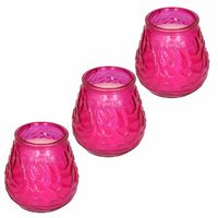 Windlicht geurkaars - 3x - roze glas - 48 branduren - citrusgeur - thumbnail