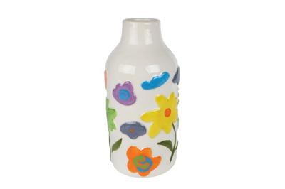 Vaas Fleur L wit/multicolor recht aardewerk