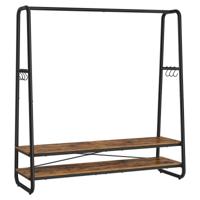 Kledingrek met 2 planken en 6 haken, Vintagebruin + Zwart / 138B cm