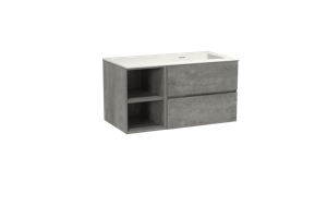 Storke Edge zwevend badmeubel 100 x 52 cm beton donkergrijs met Mata asymmetrisch rechtse wastafel in solid surface mat wit