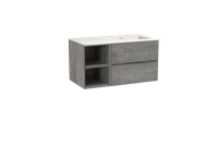 Storke Edge zwevend badmeubel 100 x 52 cm beton donkergrijs met Mata asymmetrisch rechtse wastafel in solid surface mat wit