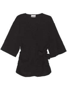 GANNI blouse en seersucker à col v - Noir