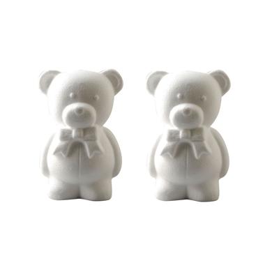 Hobby/DIY piepschuim beren/beer met strik - 2x - wit - 20 cm