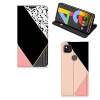 Google Pixel 4a Stand Case Zwart Roze Vormen Google Pixel 4a Stand Case Zwart Roze Vormen