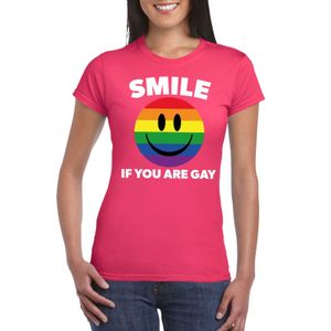 Smile if you are gay emoticon shirt roze dames