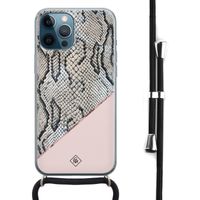 iPhone 12 Pro Max hoesje met koord - Snake print roze - thumbnail