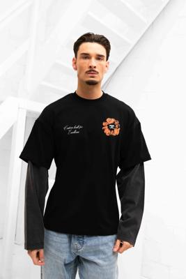Jorcustom Flowers Double Layered Longsleeve T-Shirt Heren Zwart/Grijs - Maat L - Kleur: DonkergrijsZwart | Soccerfanshop