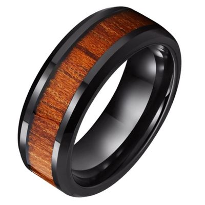 Wolfraam heren ring Tom Jaxon zwart Glans Palissander Inlay-18mm