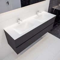 Mondiaz Vica Cloud badmeubel antraciet mat 150 cm 2 lades solid surface dubbele spoelbak 2 kraangaten
