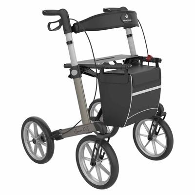 Rollator Server OS | Grote wielen | Soft banden | Champagne | Lengte: 165 - 195 cm | Met rugsteun en tas | Lichtgewicht rollator | Rehasense