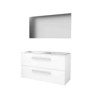 Basic-Line Basic 46 badkamermeubelset - 120x46cm - met grepen - 2 lades - acryl wastafel - 0 kraangaten - Spiegel - MDF lak Ice White 1814020