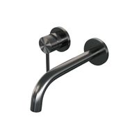 Brauer Gunmetal Carving Wastafelmengkraan inbouw - gebogen uitloop rechts - hendel lang smal carving- model A2 PVD - geborsteld gunmetal 5-GM-083-B6-65