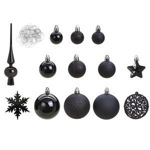 Pakket met 110x stuks kunststof kerstballen/ornamenten met piek zwart