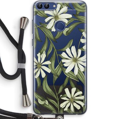 Wit bloemenpatroon: Huawei P Smart (2018) Transparant Hoesje met koord