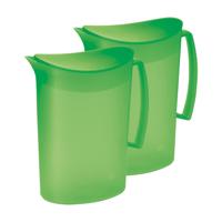 Schenkkan/waterkan met deksel - 2x - groen - 2 liter - kunststof - L20 x H23 cm