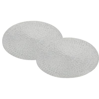 6x Ronde placemats/onderleggers zilver met glitter 38 cm