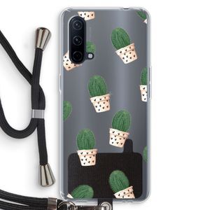 Cactusprint roze: OnePlus Nord CE 5G Transparant Hoesje met koord