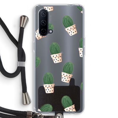 Cactusprint roze: OnePlus Nord CE 5G Transparant Hoesje met koord
