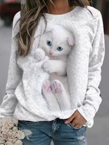 Cat Crew Neck Loose Casual Sweatshirt