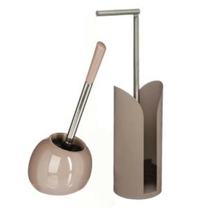 WC-/toiletborstel met toiletrolhouder set taupe