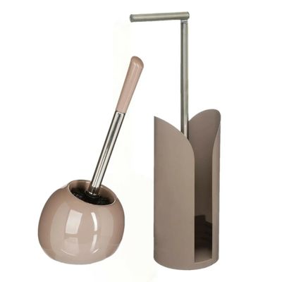 WC-/toiletborstel met toiletrolhouder set taupe