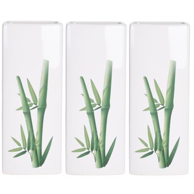 Luchtbevochtiger voor radiator - 3x - bamboe blad print - wit - dolomiet - 8 x 4 x 21 cm