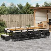 17-delige Tuinset met kussens poly rattan zwart