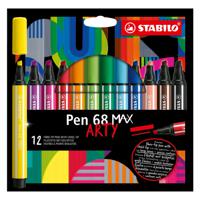 STABILO Pen 68 MAX ARTY Viltstift Met Dikke Beitelpuntetui 12 Kleuren - thumbnail