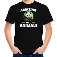 T-shirt pandaberen amazing wild animals / dieren zwart voor kinderen