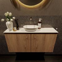 Mondiaz Fowy toiletmeubel 100cm washed oak met blad en waskom talc midden zonder kraangat