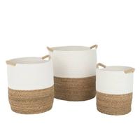 J-Line mand Rond Handvatten - textiel - wit|naturel - 3 stuks