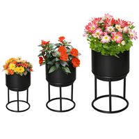 Outsunny set van 3 bloemstandaards met bloempot gemaakt van metaal plantenstandaard set bloemenkruk bloempothouder plantenkruk zwart - thumbnail