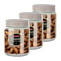 Plasticforte keuken voorraadpot - Set van 12x stuks - weckpot - taupe - 1 liter - kunststof