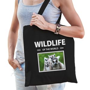 Ringstaart maki tasje zwart volwassenen en kinderen - wildlife of the world kado boodschappen tas